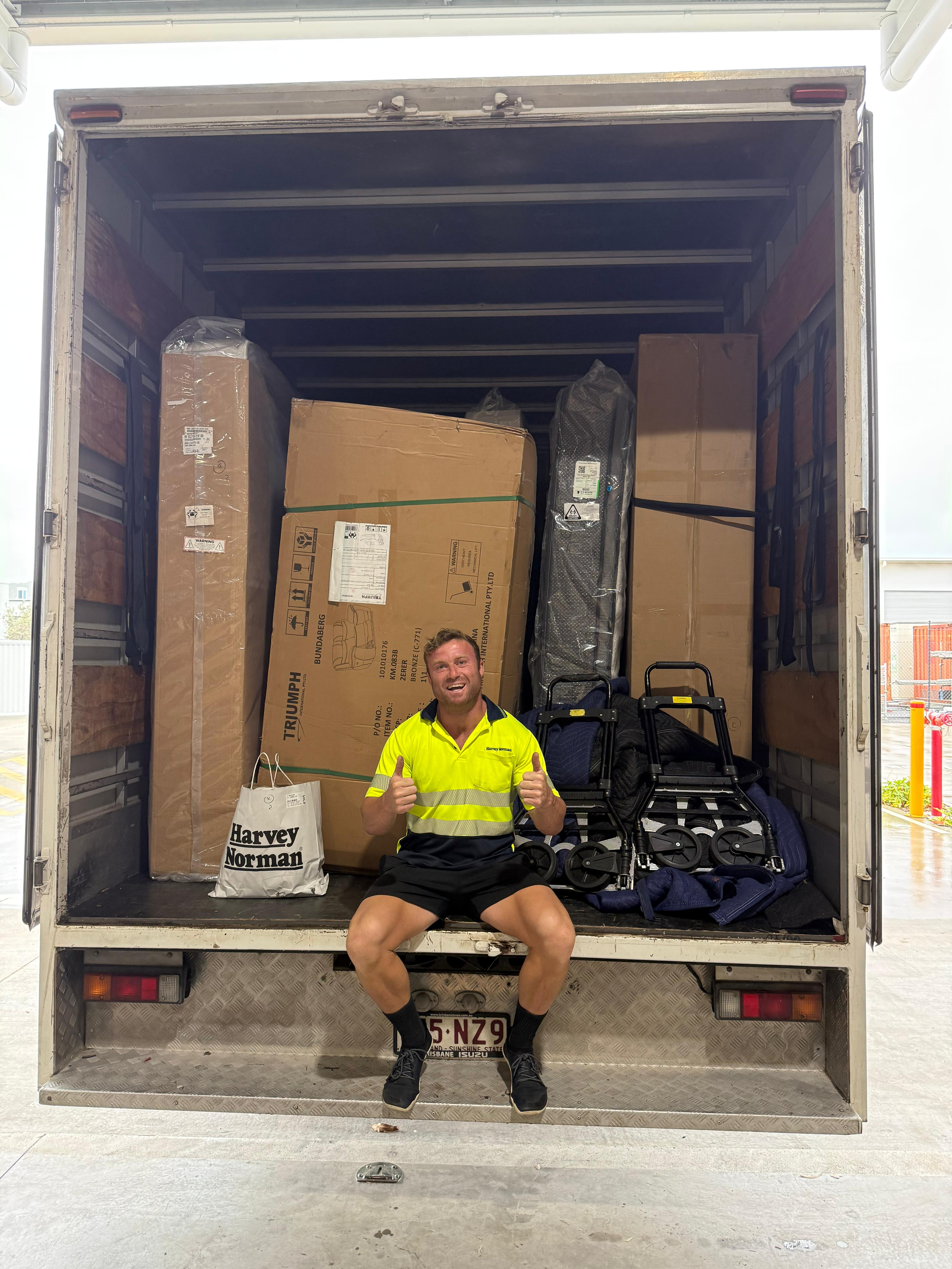 Pickup Pals delivery with Harvey Norman boxes